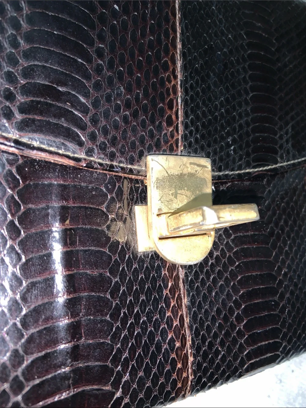 Black/Brown Textured SNAKE SKIN Shoulder Bag with Gold Chain and Lock